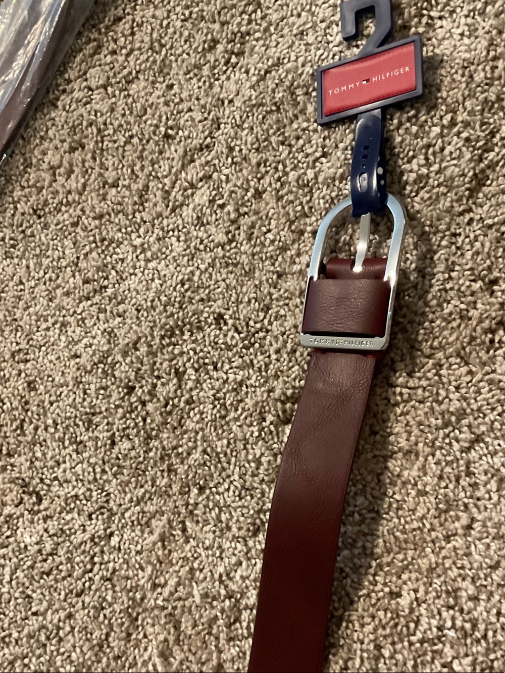 Tommy Hilfiger Men's Dark Brown Leather Belt with Silver Buckle